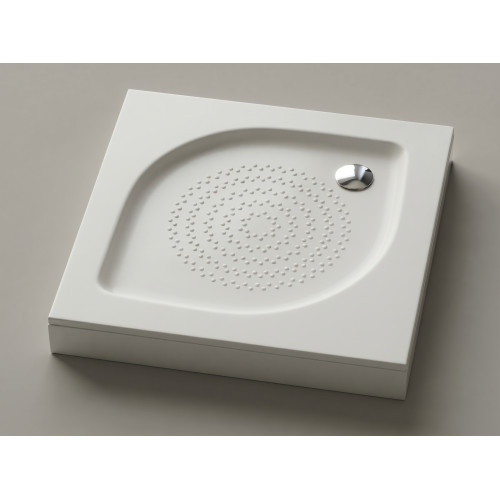 Akmens masės padėklas KK-100 (100x100x15), su uždanga, be sifono, be kojelių, balta spalva