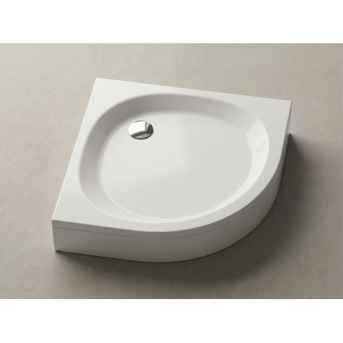 Akmens masės dušo padėklas RS-90, 89,5x89,5x16,5 cm, pusapvalis, baltas su apdaila
