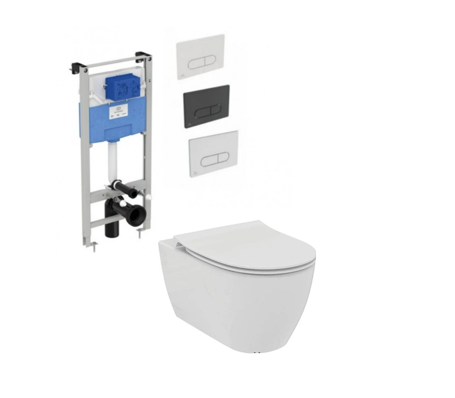 Ideal Standard Pro Sys 120 potinkinis rėmas su Oleas M1 mygtuku (spalvų pasirinkimas) iri.Life O, sūkurinis klozetu su lėtaeigiu dangčiu