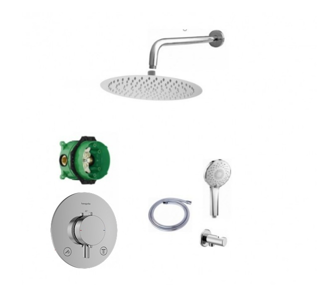 Potinkinė dušo sistema Hansgrohe comfort s /Deante su 25 cm skersmens dušo galva ir antic calc padengimu