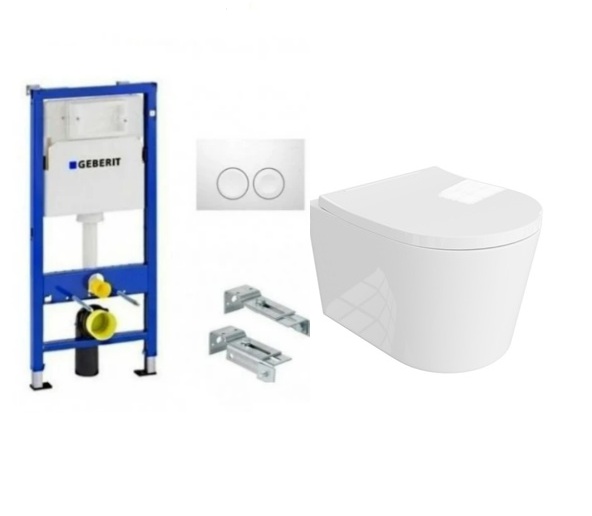Potinkinio WC rėmo Geberit 4in1 balto mygtuko ir pakabinamo klozeto Versonii su sukūrinė vandens nuleidimo sistema