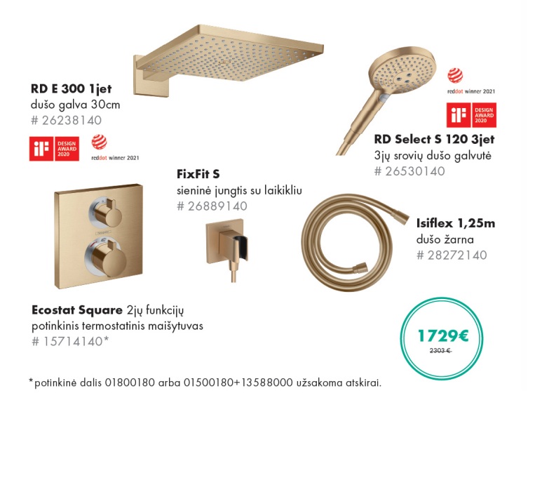 Šlifuotos bronzos spalvos potinkinis Hansgrohe dušo sistemos komplektas 5 in 1