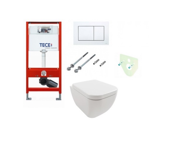 Tece rėmas su baltu vandens nuleidimo mygtuku ir klozetu Hatria Bianca Pure Rimless su Soft close dangčiu