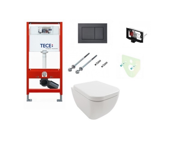 TECE 6in1 Rėmas su juodu matiniu TeceNow vandens nuleidimo mygtuku ir klozetu Hatria Bianca Pure Rimless